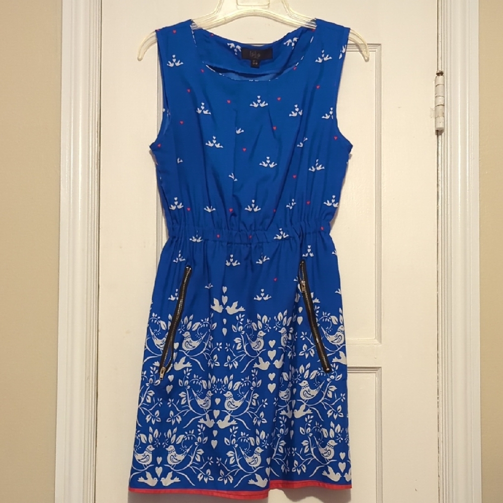 Blue and White Sleeveless Sundress with Crew Neck